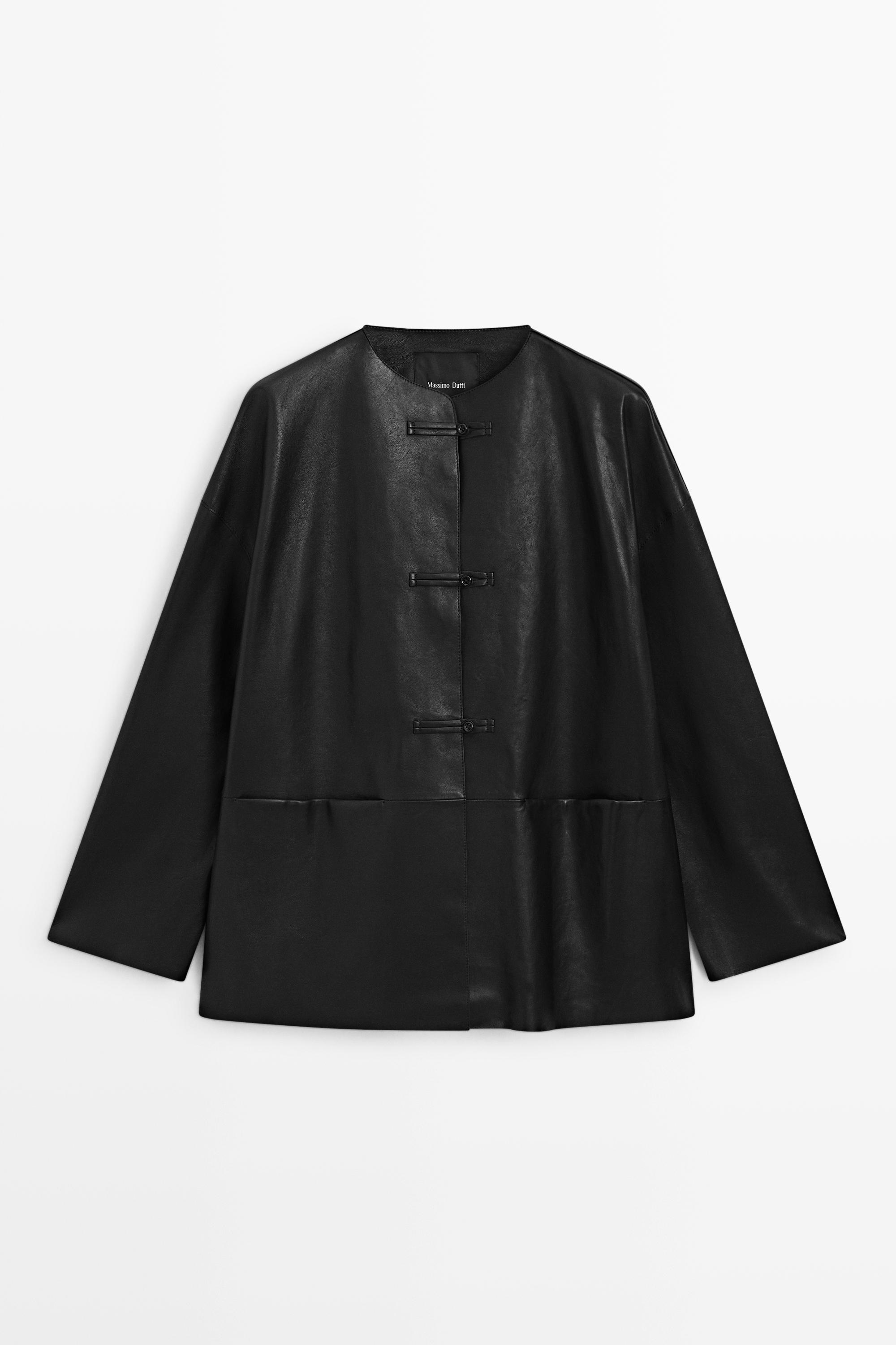 Leather jacket with toggle detail